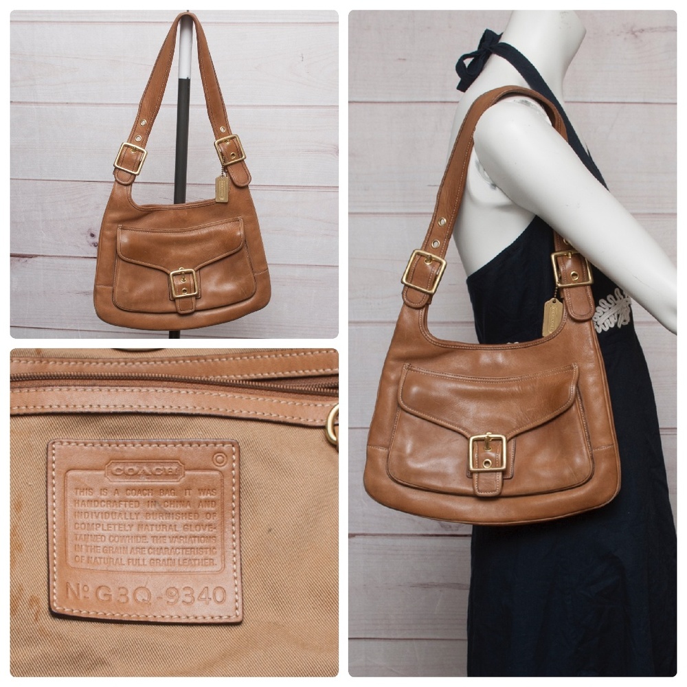 Vintage Tan Coach Leather Hobo Small Handbag